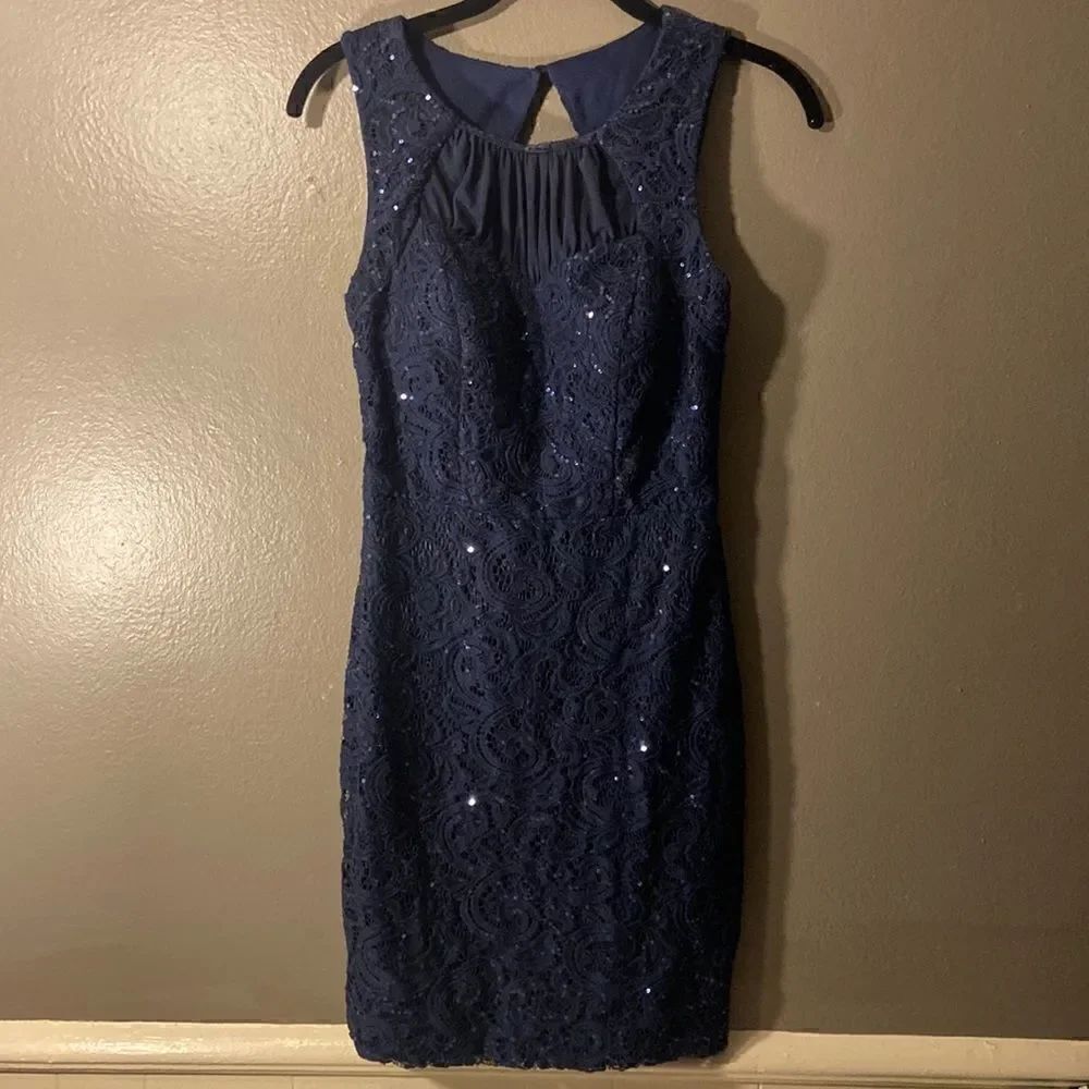 City Triangles Lace and Sequined Dress Juniors Size 3 Navy